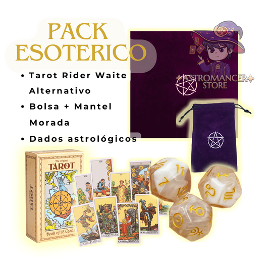 Pack Tarot Rider Waite + Mantel y Bolsa  Moradas + Dados Astrológicos