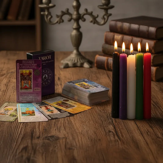 Kit Tarot Rider Waite Español Descripciones + 5 velas Colores