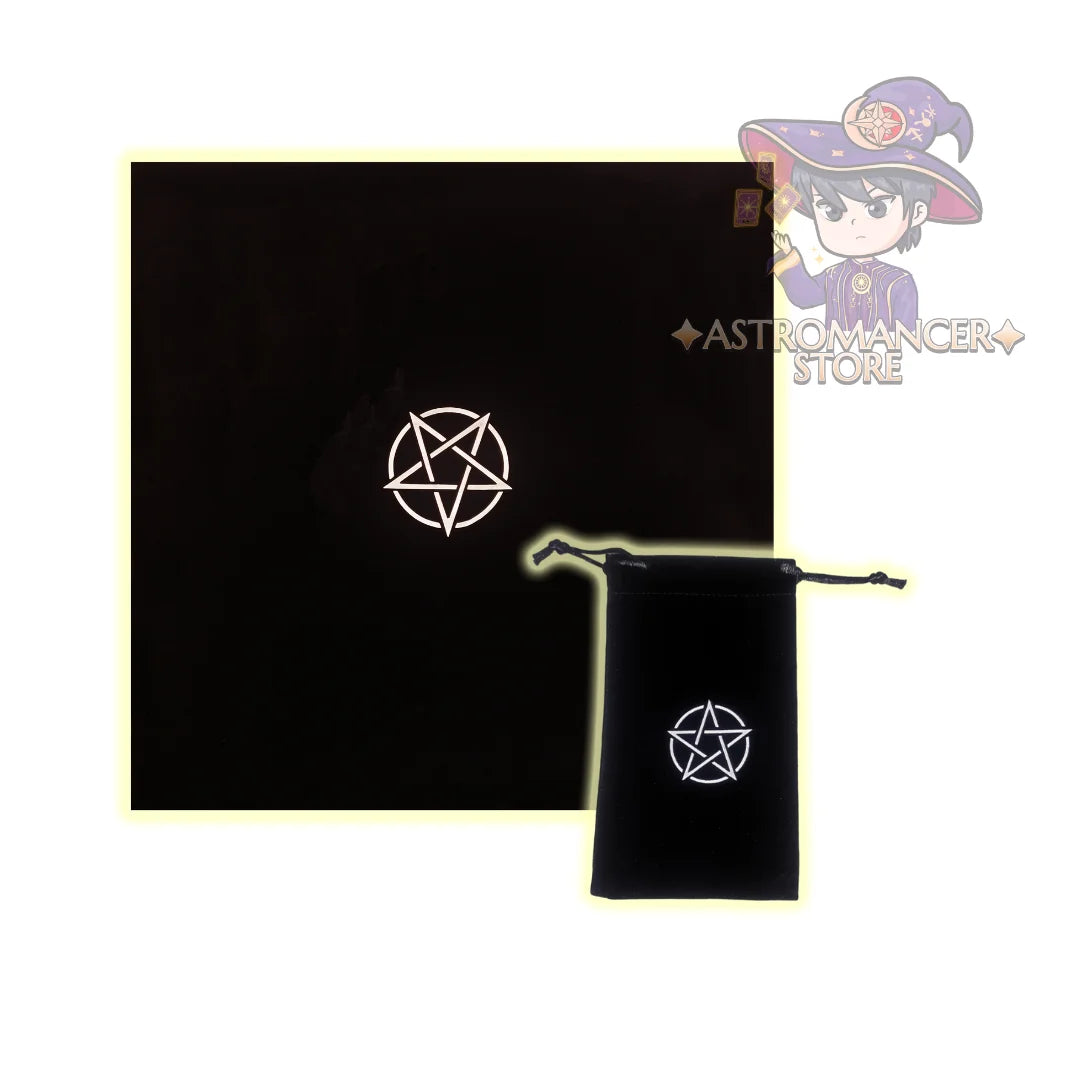 Pack esotérico 2 Tarot con significados español, dados astrológicos, bolsa y mantel negro