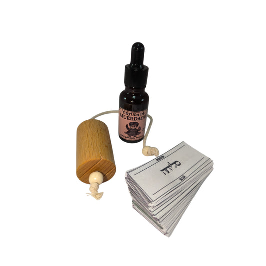 Set Profesional Péndulo Hebreo Metutelet + Etiquetas en Hebreo + Tintura de Muérdago