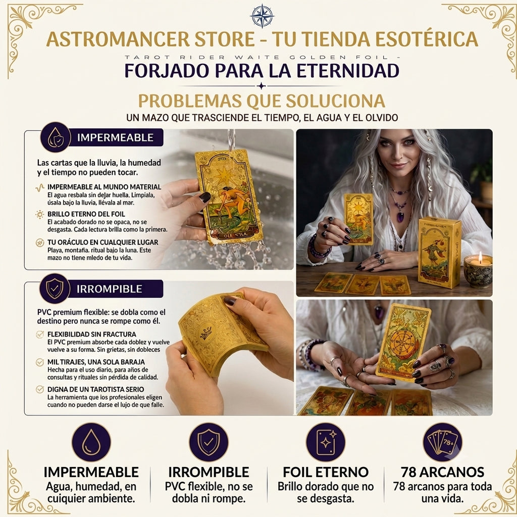 Mazo Tarot Rider Waite Dorado Premium De Lujo Con 78 Cartas
