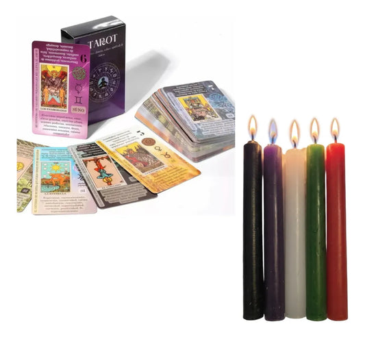 Kit Tarot Rider Waite Español Descripciones + 5 velas Colores
