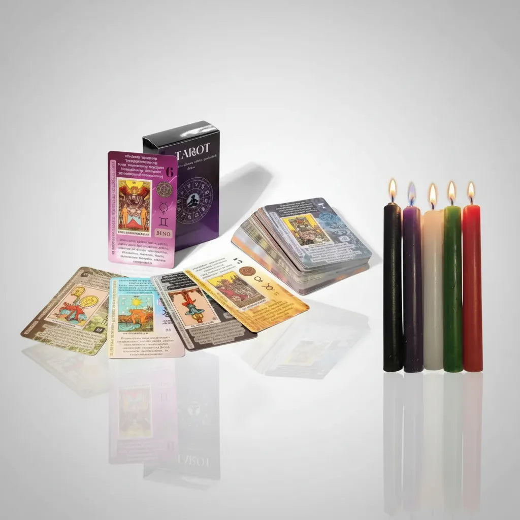 Kit Tarot Rider Waite Español Descripciones + 10 velas Colores